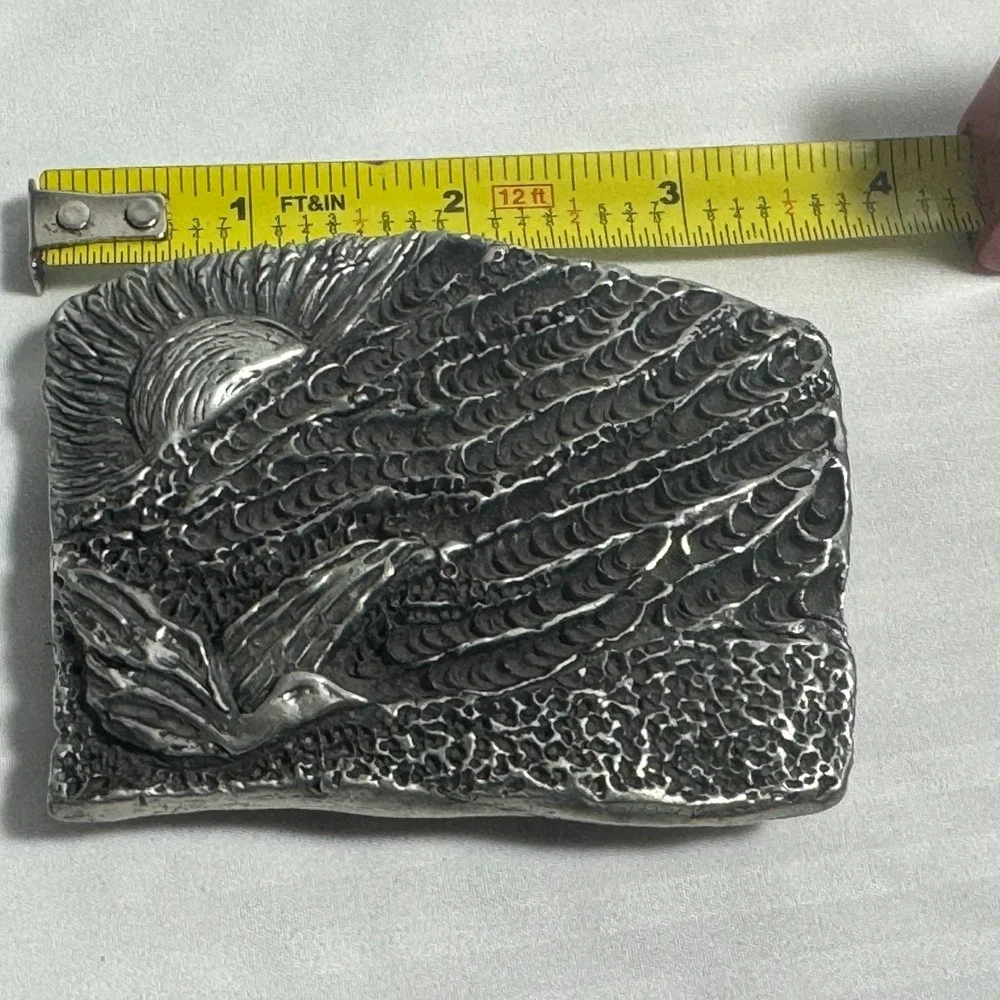 Vintage Heritage Pewter Belt Buckle1009 Ocean Scene Sunset Seagul 3D
